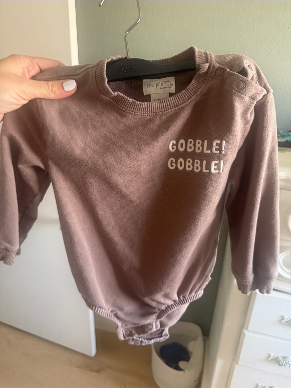 little planets by carter's Mauve 'Gobble! Gobble!' Long Sleeve Baby Bodysuit